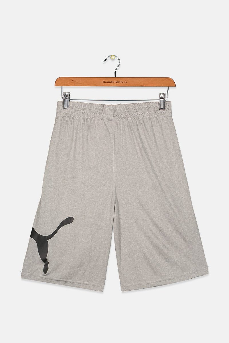 PUMA Kids Boy Brand Logo Pull On Shorts, Light Heather Grey - Image 2