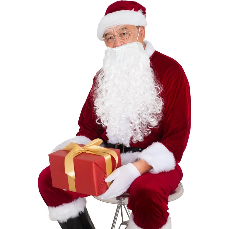 UDYR Christmas Santa Claus Costume Suit for Adult Men Deluxe Flannel Santa Outfit 9PCS (Dark Red) - Image 5