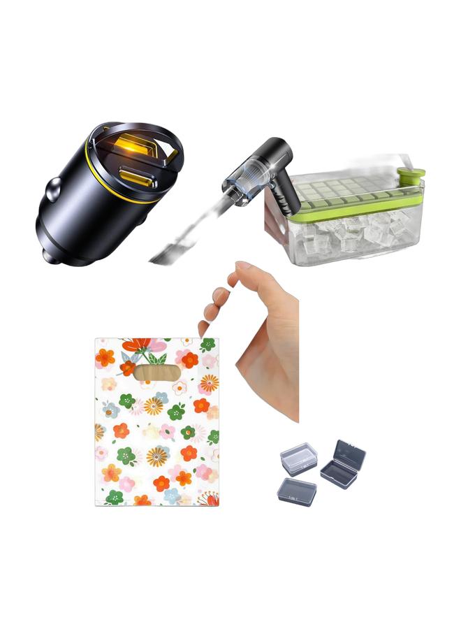 CHU DAI 3 in 1 Portable Car Vacuum Cleaner, Portable Handheld Vacuum, Electric Air Duster & Blower, Rechargeable 1200mAh Battery, for Car Home Office Cleaning, Black & Ice Cube Tray with Lid and Bin, Upgraded One Button Release Ice Cube Trays, Tiny Ice Cube Maker Molds for Freezer with Container, Crushed Ice Tray for Chilling Drinks Coffee Juice Wine & 75W 2-Ports Fast Car Charger USB-C PD30W & USB-A SCP 45W For tablets / Phones Space Black & Milk Frother - Hand-Held Electric Whisk Portable Coffee frother With Stainless Whisk Durable Frother Drink Mixer Detachable White 23.8 x 3.5cm & 4 Packs Plastic Storage Containers Box, Clear Rectangle Bead Organizer Case with Lids for Crayons, Crafts, Bobby Pin Holder(9.5x 6x3cm) & 10 Pcs Plastic Merchandise Bags - Shopping Bags with Handle for Small Business, Retail - 20x30 cm - FloralBundle - Image 1