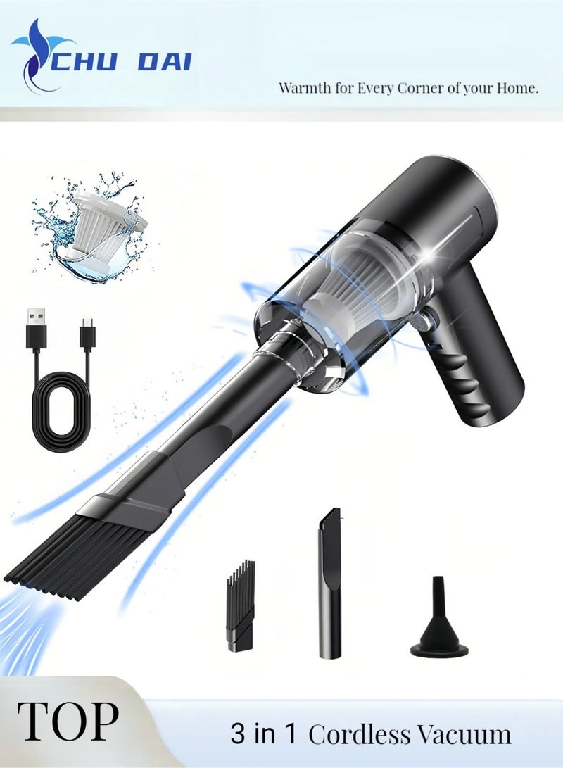 CHU DAI 3 in 1 Portable Car Vacuum Cleaner, Portable Handheld Vacuum, Electric Air Duster & Blower, Rechargeable 1200mAh Battery, for Car Home Office Cleaning, Black & Ice Cube Tray with Lid and Bin, Upgraded One Button Release Ice Cube Trays, Tiny Ice Cube Maker Molds for Freezer with Container, Crushed Ice Tray for Chilling Drinks Coffee Juice Wine & 75W 2-Ports Fast Car Charger USB-C PD30W & USB-A SCP 45W For tablets / Phones Space Black & Milk Frother - Hand-Held Electric Whisk Portable Coffee frother With Stainless Whisk Durable Frother Drink Mixer Detachable White 23.8 x 3.5cm & 4 Packs Plastic Storage Containers Box, Clear Rectangle Bead Organizer Case with Lids for Crayons, Crafts, Bobby Pin Holder(9.5x 6x3cm) & 10 Pcs Plastic Merchandise Bags - Shopping Bags with Handle for Small Business, Retail - 20x30 cm - FloralBundle - Image 2