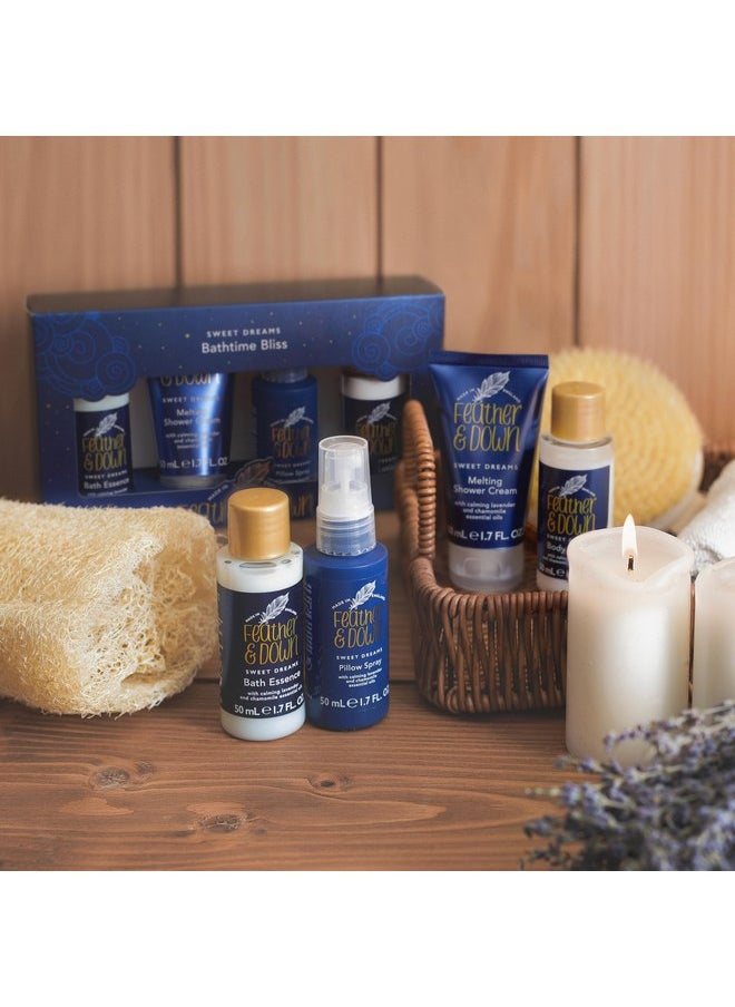Feather & Down Feather & Down Bathtime Bliss Gift Set: 50ml Shower Cream, 50ml Pillow Spray, 50ml Bath Essence & 50ml Body Lotion, With Calming Lavender & Chamomile Essential Oils, Vegan & Cruelty Free  - Image 2