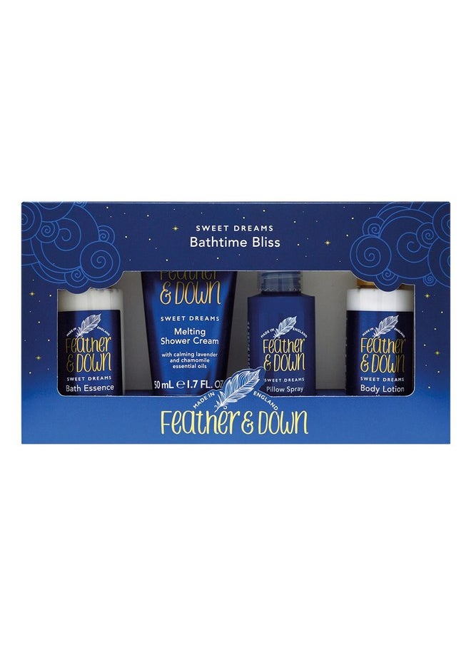 Feather & Down Feather & Down Bathtime Bliss Gift Set: 50ml Shower Cream, 50ml Pillow Spray, 50ml Bath Essence & 50ml Body Lotion, With Calming Lavender & Chamomile Essential Oils, Vegan & Cruelty Free  - Image 1
