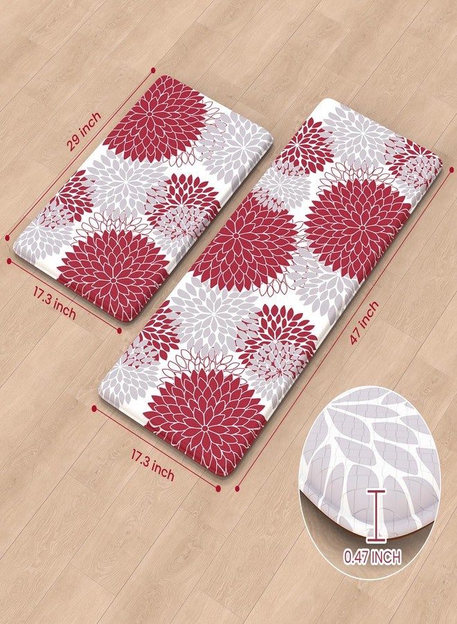 Collive Anti Fatigue Kitchen Mats for Floor 2PCS,17"x47"+17"x29" Farmhouse Kitchen Rugs Non Slip Rubber Backing,Waterproof Cushioned Standing Mat for Office,Laundry,Sink,Desk,Red - Image 3