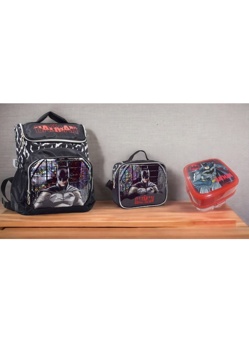 Batman School Bag 1230 Black Red and Lunchbox and Lunch Box  - Image 1