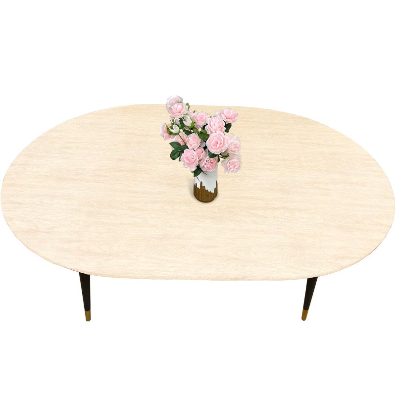 LIBERECOO Oval Fitted Vinyl Tablecloth - Cream Wood - 68" x 48" (Oval) - Waterproof, Elastic Edged for Secure Fit, Easy to Clean Plastic Table Cover - Image 1