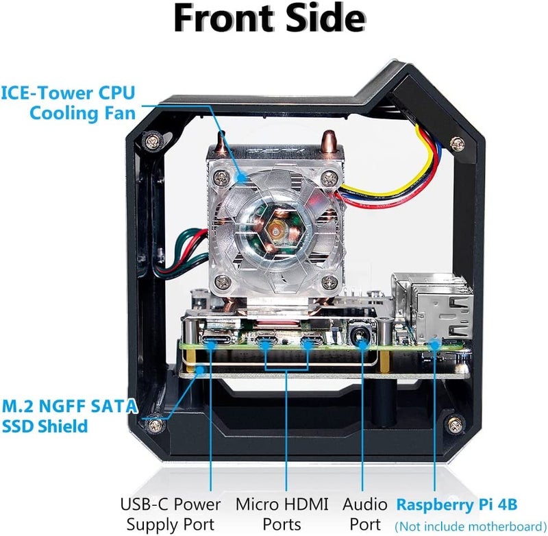 REES52 Acrylonitrile Butadiene Styrene Raspberry Pi Mini Tower Nas Kit,Raspberry Pi Ice Tower Cooler With Pwm Rgb Fan,M.2 Sata Ssd Expansion Board,Gpio 1 To 2 Expansion Board 4 Model B - Image 3
