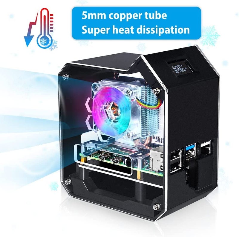 REES52 Acrylonitrile Butadiene Styrene Raspberry Pi Mini Tower Nas Kit,Raspberry Pi Ice Tower Cooler With Pwm Rgb Fan,M.2 Sata Ssd Expansion Board,Gpio 1 To 2 Expansion Board 4 Model B - Image 2