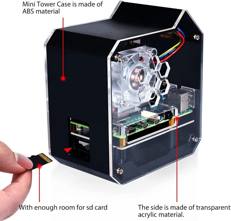 REES52 Acrylonitrile Butadiene Styrene Raspberry Pi Mini Tower Nas Kit,Raspberry Pi Ice Tower Cooler With Pwm Rgb Fan,M.2 Sata Ssd Expansion Board,Gpio 1 To 2 Expansion Board 4 Model B - Image 4