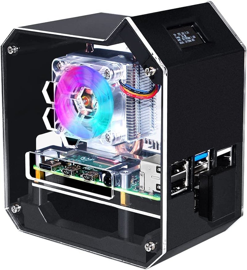 REES52 Acrylonitrile Butadiene Styrene Raspberry Pi Mini Tower Nas Kit,Raspberry Pi Ice Tower Cooler With Pwm Rgb Fan,M.2 Sata Ssd Expansion Board,Gpio 1 To 2 Expansion Board 4 Model B - Image 1