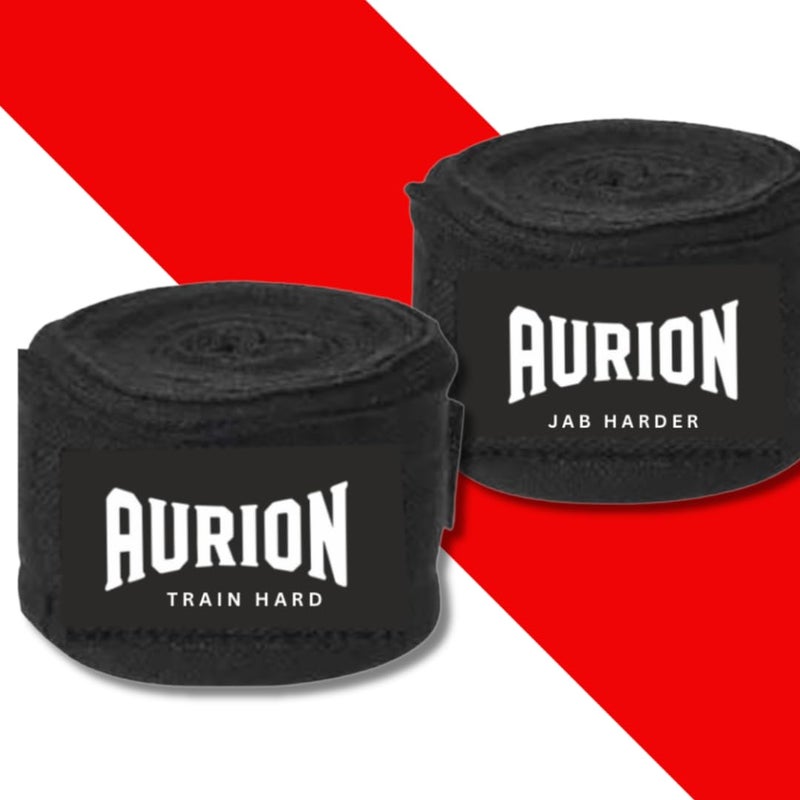 AURION by 10Club Boxing Wrap - 108-Inch Black Boxing Wraps for Men, Hand Wrap for Boxing Training, 108-Inch Boxing Hand Wraps for Men, Durable and Comfortable Black Wraps - Image 1