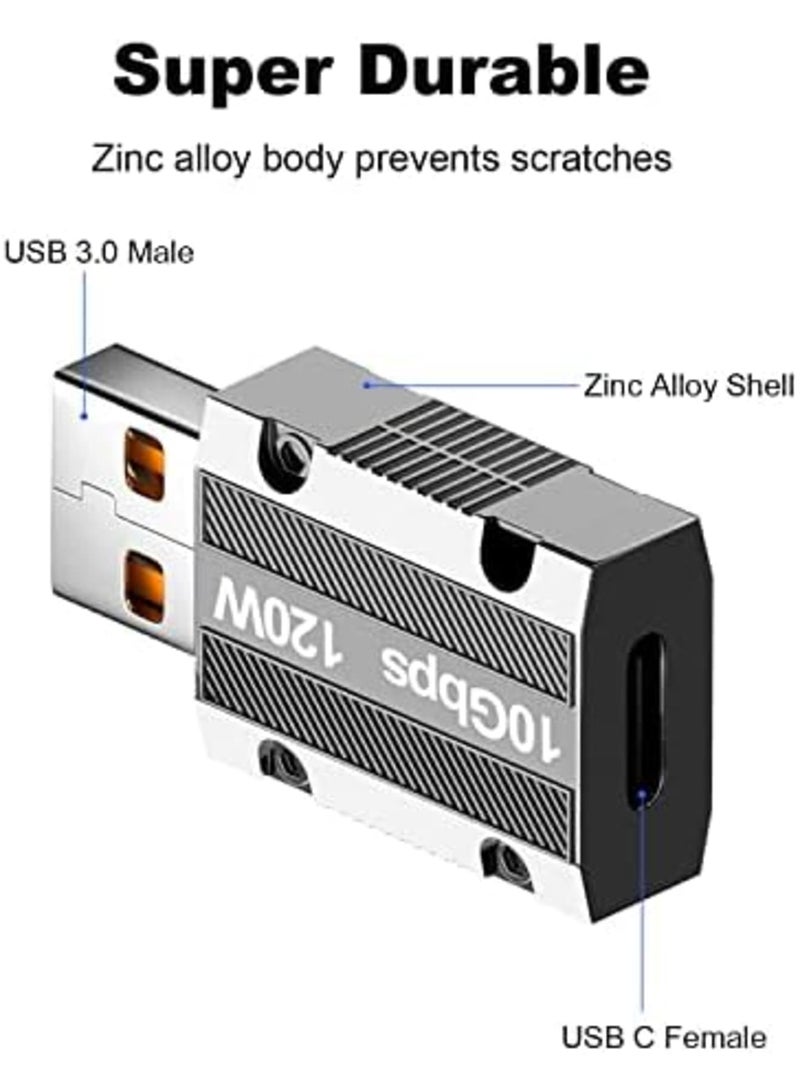 Luckam USB C to USB adapter, 2Pcs Zinc Alloy Shell Super Fast Charge 120W Converter, USB 3.0 Male to USB Type C Female Converter for Apple Watch, iPad, iPhone, AirPods, PC, Laptop, Charger, etc - Image 2