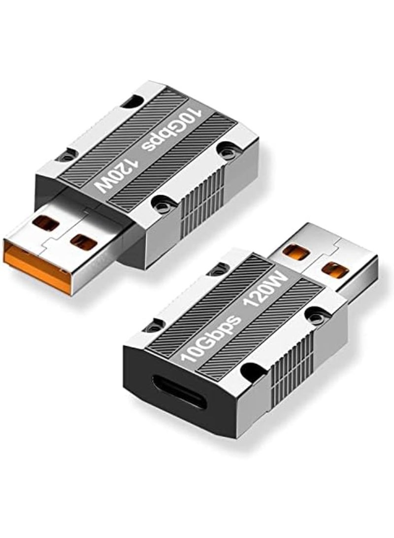 Luckam USB C to USB adapter, 2Pcs Zinc Alloy Shell Super Fast Charge 120W Converter, USB 3.0 Male to USB Type C Female Converter for Apple Watch, iPad, iPhone, AirPods, PC, Laptop, Charger, etc - Image 1