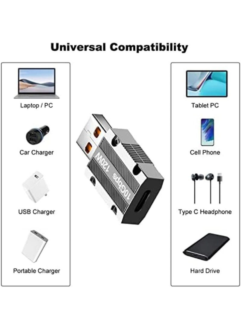 Luckam USB C to USB adapter, 2Pcs Zinc Alloy Shell Super Fast Charge 120W Converter, USB 3.0 Male to USB Type C Female Converter for Apple Watch, iPad, iPhone, AirPods, PC, Laptop, Charger, etc - Image 4