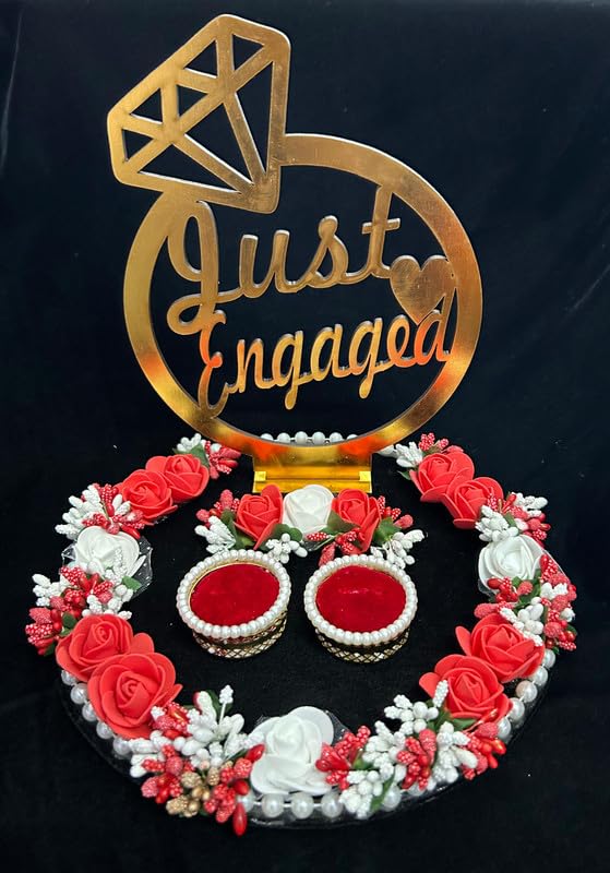 Mridang Wood Engagement Ring Tray Ring Holder PlatterRed Black - Image 1