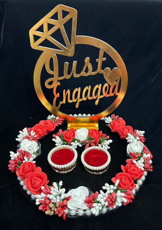 Mridang Wood Engagement Ring Tray Ring Holder PlatterRed Black - Image 2