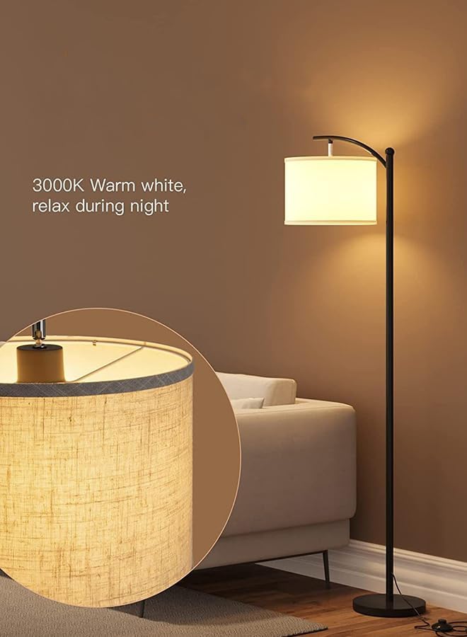 Sharpdo Minimalist Arc Floor Lamp Dimmable Standing Lamp with Adjustable Linen Shade Marble Base 3 Color Temperatures LED Floor Light for Living Room Bedroom Office Reading Black - Image 4