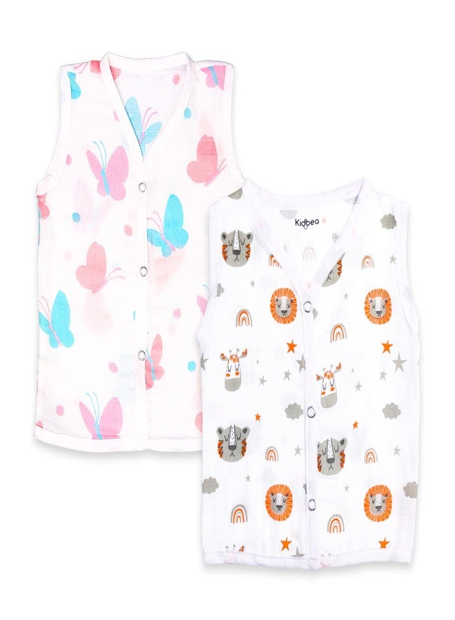 معرف com لهذا التطبيق هو جابلا قطنية موسلين عضوية 100% من كيدبيا مع زر | صدرية بيضاء بدون أكمام | للأطفال الرضع | ملابس صيفية | مريحة | عبوة متنوعة من قطعتين (0-3 أشهر) - Image 1