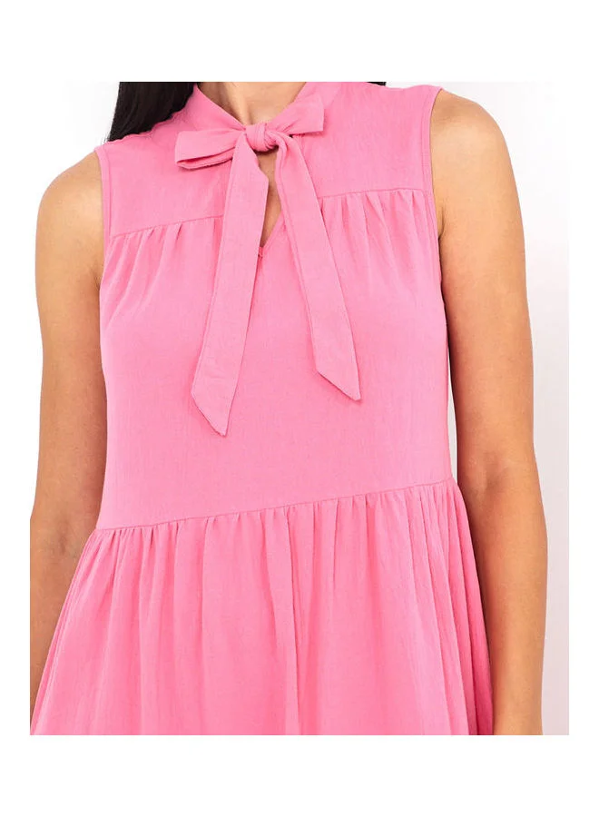 Styli Sleeveless Tie-Up Neck Tiered Maxi Dress