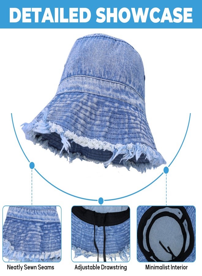 Busnos Denim Bucket Hats for Women Denim Cowboy Hats Boonie Hat for Men Trendy Cute Bucket Hat Foldable Brim Beach Cap Black Wide Brim Caps - Image 5