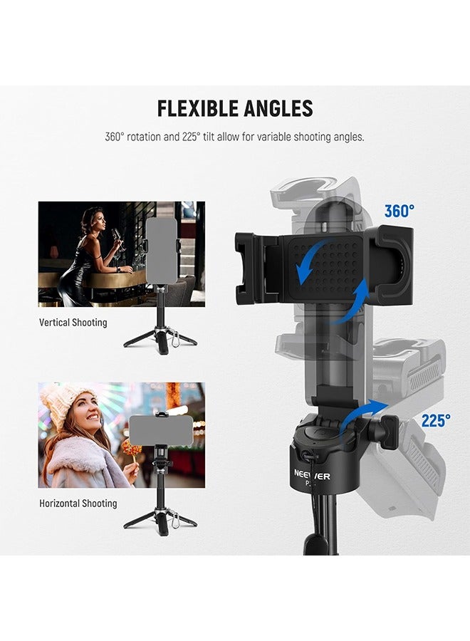 NEEWER Selfie Stick with Detachable Bluetooth Remote Shutter, Lightweight Foldable Travel Tripod for iPhone, 360° Phone Holder Cold Shoe for YouTube/TikTok Vlogs Live Streaming Photography, Black - Image 4