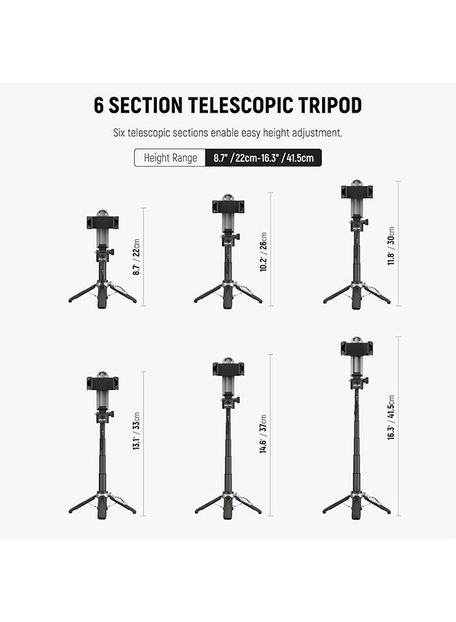 NEEWER Selfie Stick with Detachable Bluetooth Remote Shutter, Lightweight Foldable Travel Tripod for iPhone, 360° Phone Holder Cold Shoe for YouTube/TikTok Vlogs Live Streaming Photography, Black - Image 2