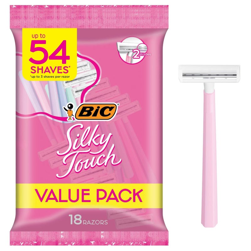 BIC Silky Touch Women's Disposable Razors, 2 Blades For a Sensitive, Soothing and Comfortable Shave, 18-Count - Image 1