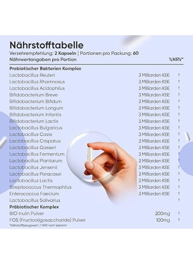 كالچر كومبلكس بروبيوتيك 60 مليار CFU – 20 سلالة مع إينولين عضوي لصحة الجهاز الهضمي والأمعاء، 120 كبسولة نباتية، صنع في المملكة المتحدة - Image 3