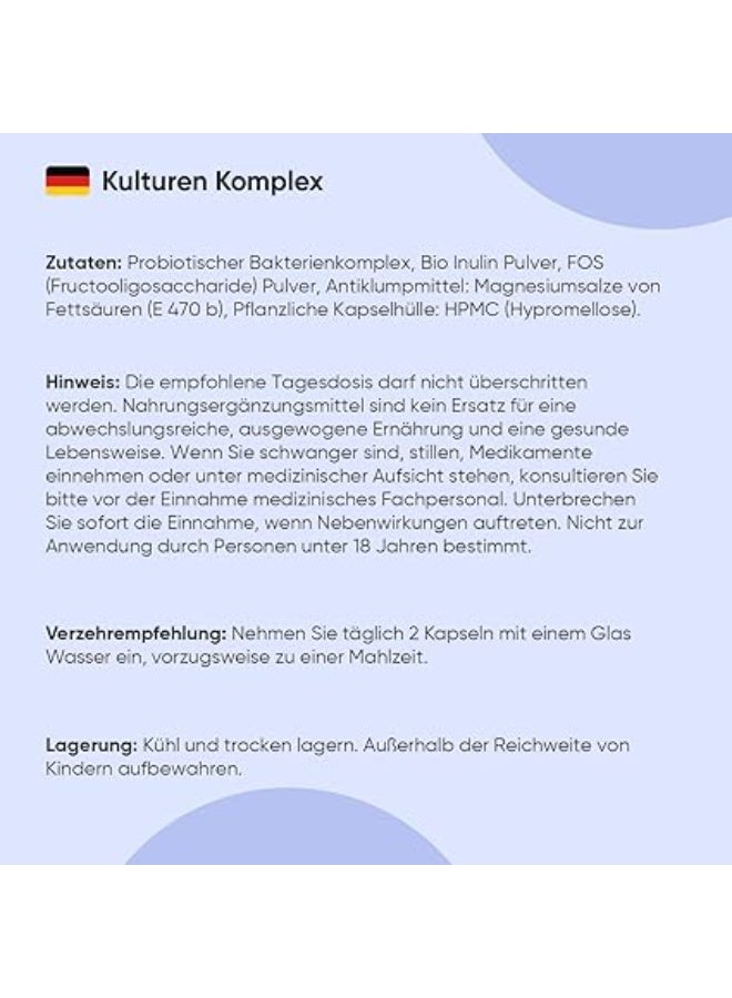 كالچر كومبلكس بروبيوتيك 60 مليار CFU – 20 سلالة مع إينولين عضوي لصحة الجهاز الهضمي والأمعاء، 120 كبسولة نباتية، صنع في المملكة المتحدة - Image 4