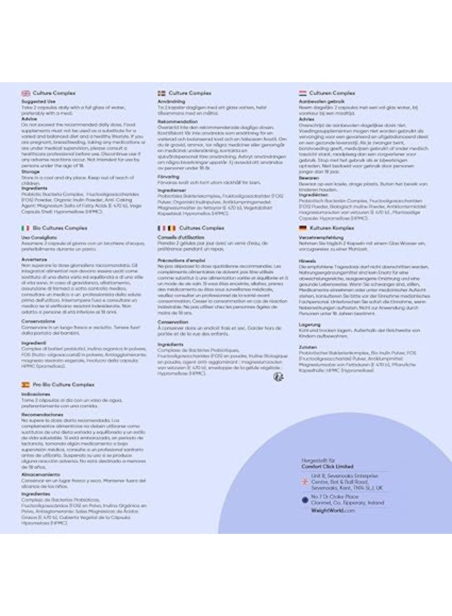 كالچر كومبلكس بروبيوتيك 60 مليار CFU – 20 سلالة مع إينولين عضوي لصحة الجهاز الهضمي والأمعاء، 120 كبسولة نباتية، صنع في المملكة المتحدة - Image 5