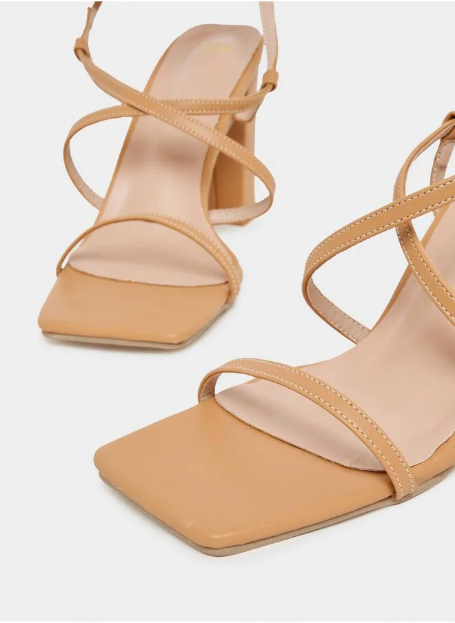 ستايلي Tie-Up Strap Block Heel Sandals