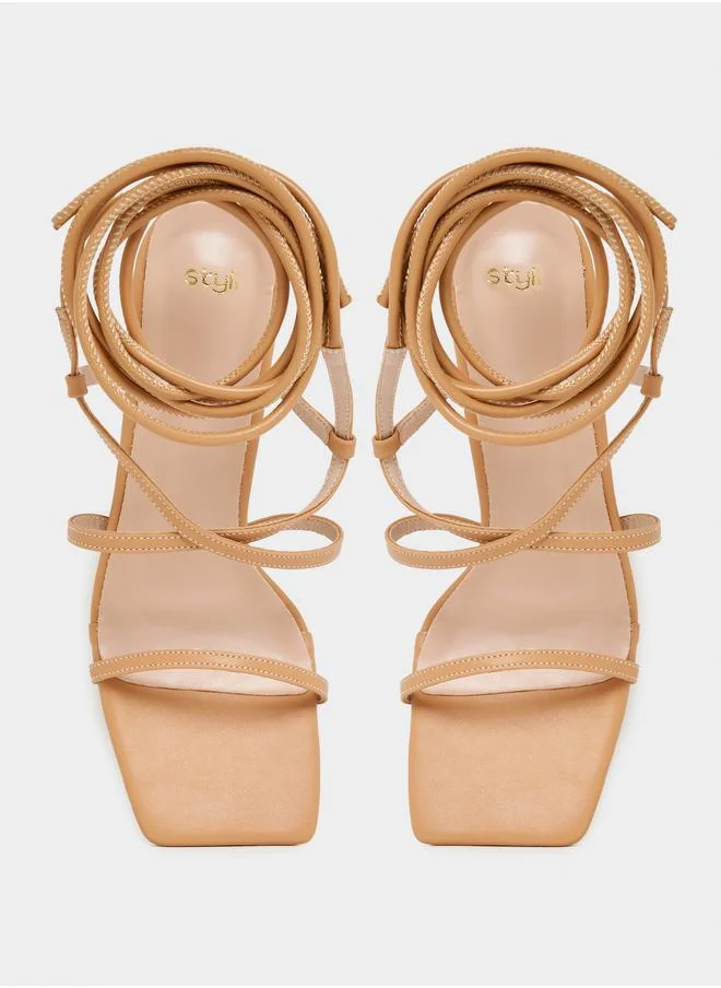 ستايلي Tie-Up Strap Block Heel Sandals