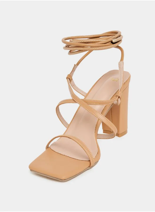 ستايلي Tie-Up Strap Block Heel Sandals