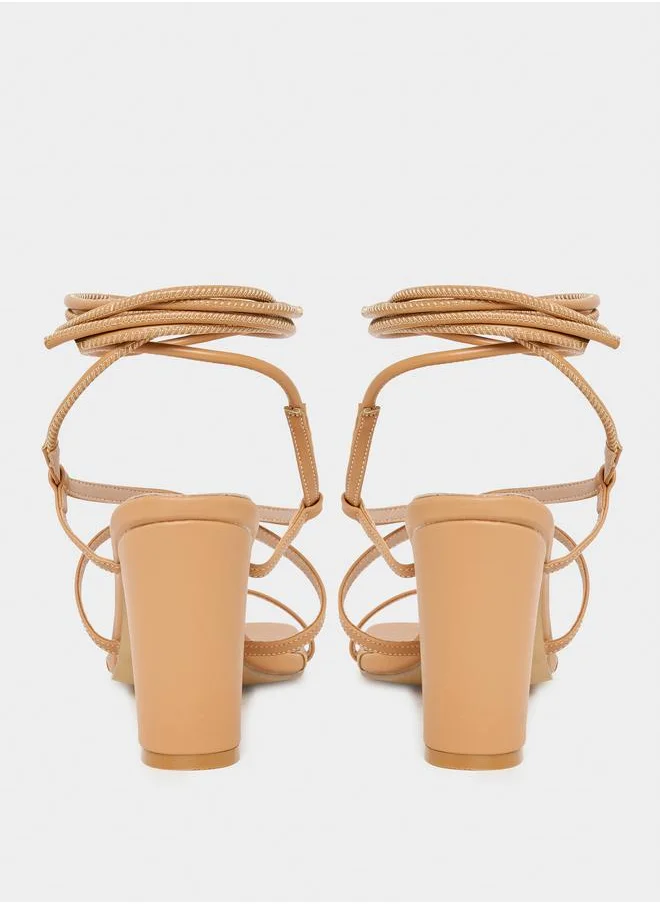 ستايلي Tie-Up Strap Block Heel Sandals