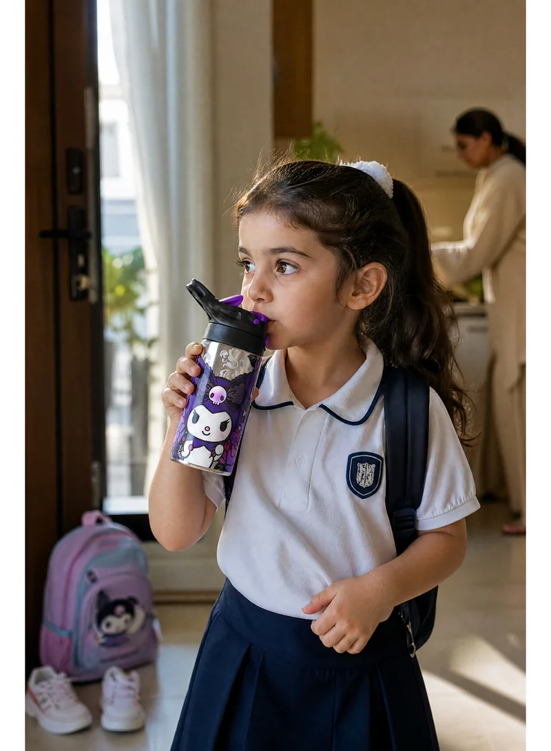 سانريو Sanrio Kuromi Stainless Steel Water Bottle 400ml | Insulated Kids Drink Bottle | Leak-Proof Cartoon Water Flask | Durable School & Travel Bottle for Girls