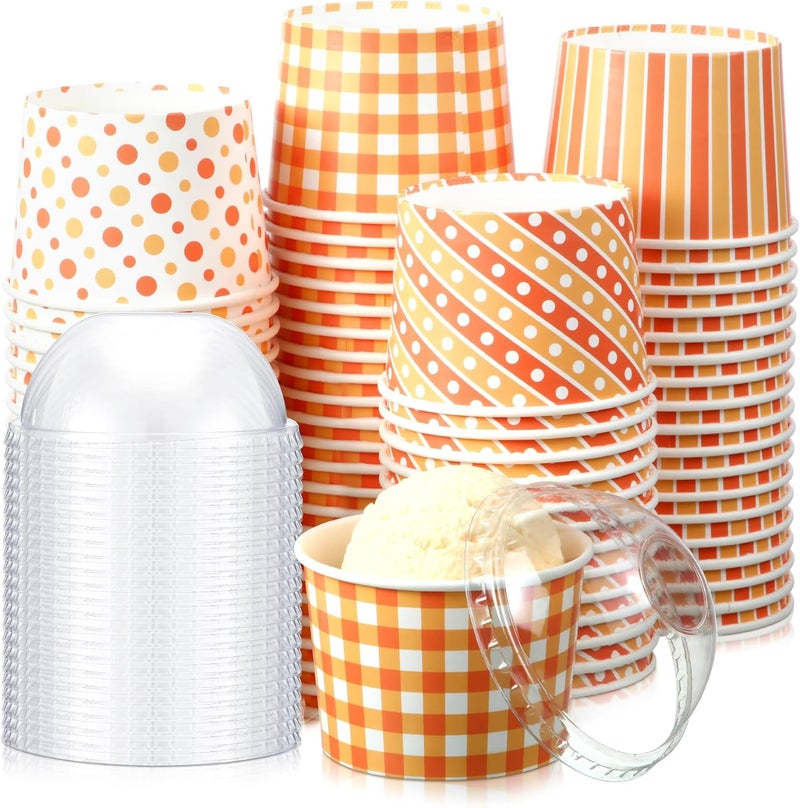 Nosiny 120 Pcs 9oz Fall Ice Cream Cups with Lids Thanksgiving Snack Bowls Ice Cream Bowls Paper Disposable Soup Cups Autumn Themed Dessert Bowls Treat Snack Cups for Hot or Cold Food Party Supplies - Image 1