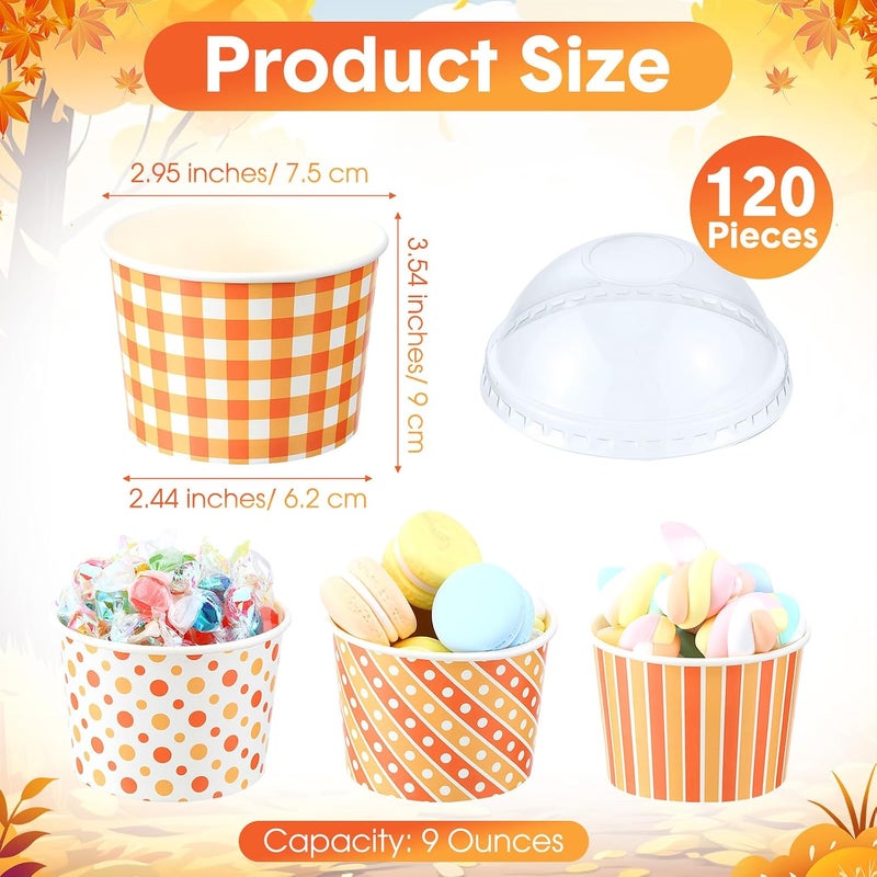 Nosiny 120 Pcs 9oz Fall Ice Cream Cups with Lids Thanksgiving Snack Bowls Ice Cream Bowls Paper Disposable Soup Cups Autumn Themed Dessert Bowls Treat Snack Cups for Hot or Cold Food Party Supplies - Image 3