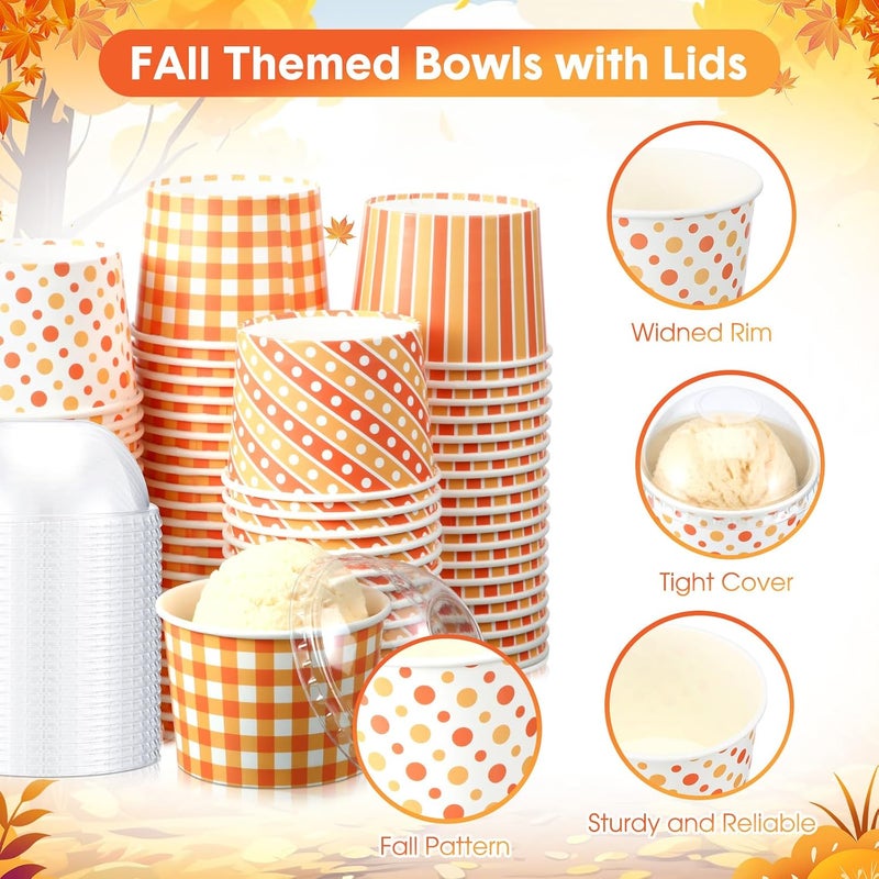 Nosiny 120 Pcs 9oz Fall Ice Cream Cups with Lids Thanksgiving Snack Bowls Ice Cream Bowls Paper Disposable Soup Cups Autumn Themed Dessert Bowls Treat Snack Cups for Hot or Cold Food Party Supplies - Image 4