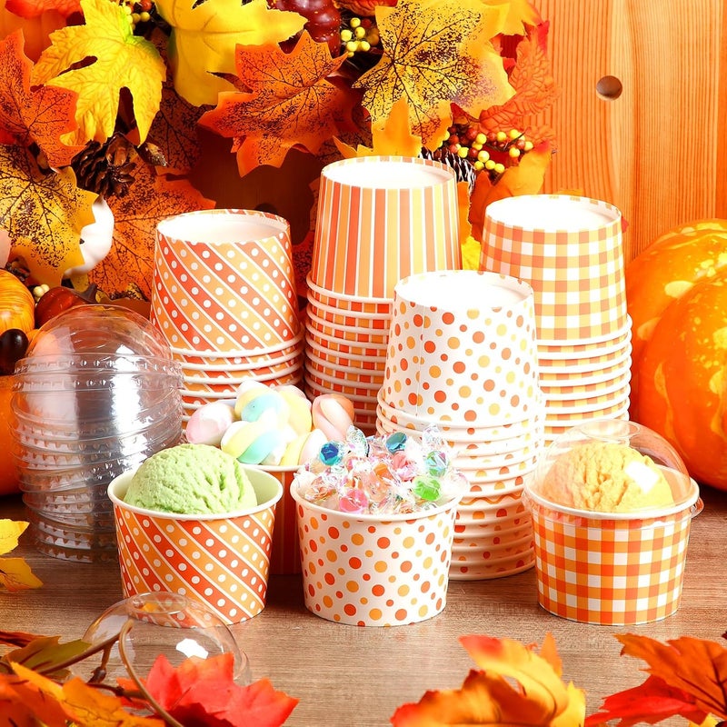 Nosiny 120 Pcs 9oz Fall Ice Cream Cups with Lids Thanksgiving Snack Bowls Ice Cream Bowls Paper Disposable Soup Cups Autumn Themed Dessert Bowls Treat Snack Cups for Hot or Cold Food Party Supplies - Image 2