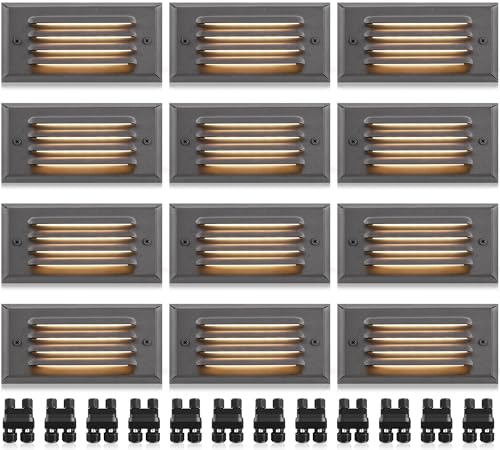 SUNVIE Low Voltage Step Lights Outdoor 5W LED Stair Lights with Horizontal Louver Faceplate Deck Lights for Steps Stairs Fences 12V 3000K 3.2FT ETL Listed Wire, Fastlock2 Connectors Included, 12 Pack - Image 1