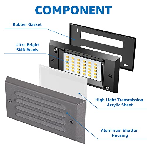 SUNVIE Low Voltage Step Lights Outdoor 5W LED Stair Lights with Horizontal Louver Faceplate Deck Lights for Steps Stairs Fences 12V 3000K 3.2FT ETL Listed Wire, Fastlock2 Connectors Included, 12 Pack - Image 5