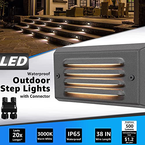 SUNVIE Low Voltage Step Lights Outdoor 5W LED Stair Lights with Horizontal Louver Faceplate Deck Lights for Steps Stairs Fences 12V 3000K 3.2FT ETL Listed Wire, Fastlock2 Connectors Included, 12 Pack - Image 2
