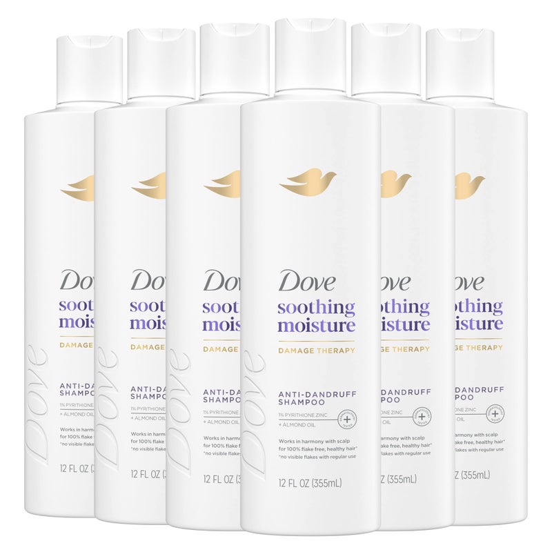 Dove Damage Therapy Derma Shampoo Soothing Moisture Pack of 6 for Flaky Scalp with Pyrithione Zinc and Almond Oil 12 Fl Oz - Image 1