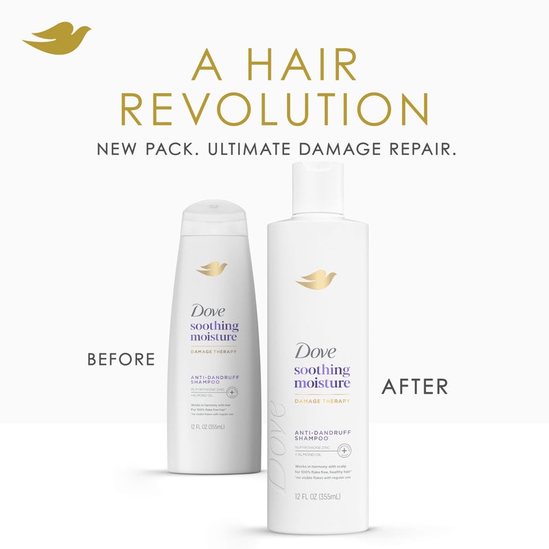 Dove Damage Therapy Derma Shampoo Soothing Moisture Pack of 6 for Flaky Scalp with Pyrithione Zinc and Almond Oil 12 Fl Oz - Image 3