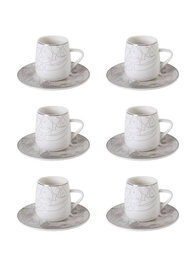Trust 12-Piece Porcelain Coffee Cup&Saucer Set Grey/Silver 100ML, Set for 6 People - Image 1