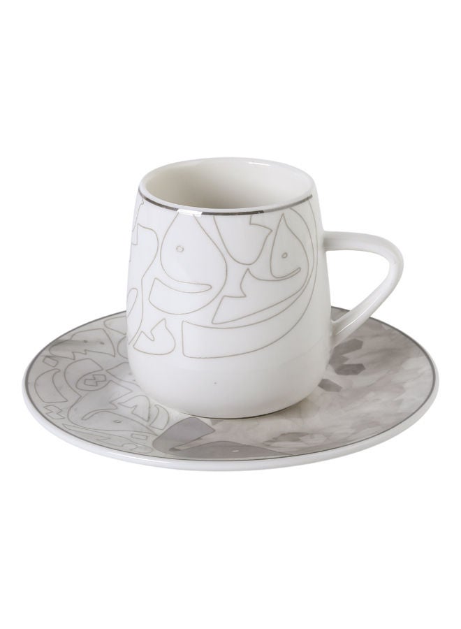 Trust 12-Piece Porcelain Coffee Cup&Saucer Set Grey/Silver 100ML, Set for 6 People - Image 2