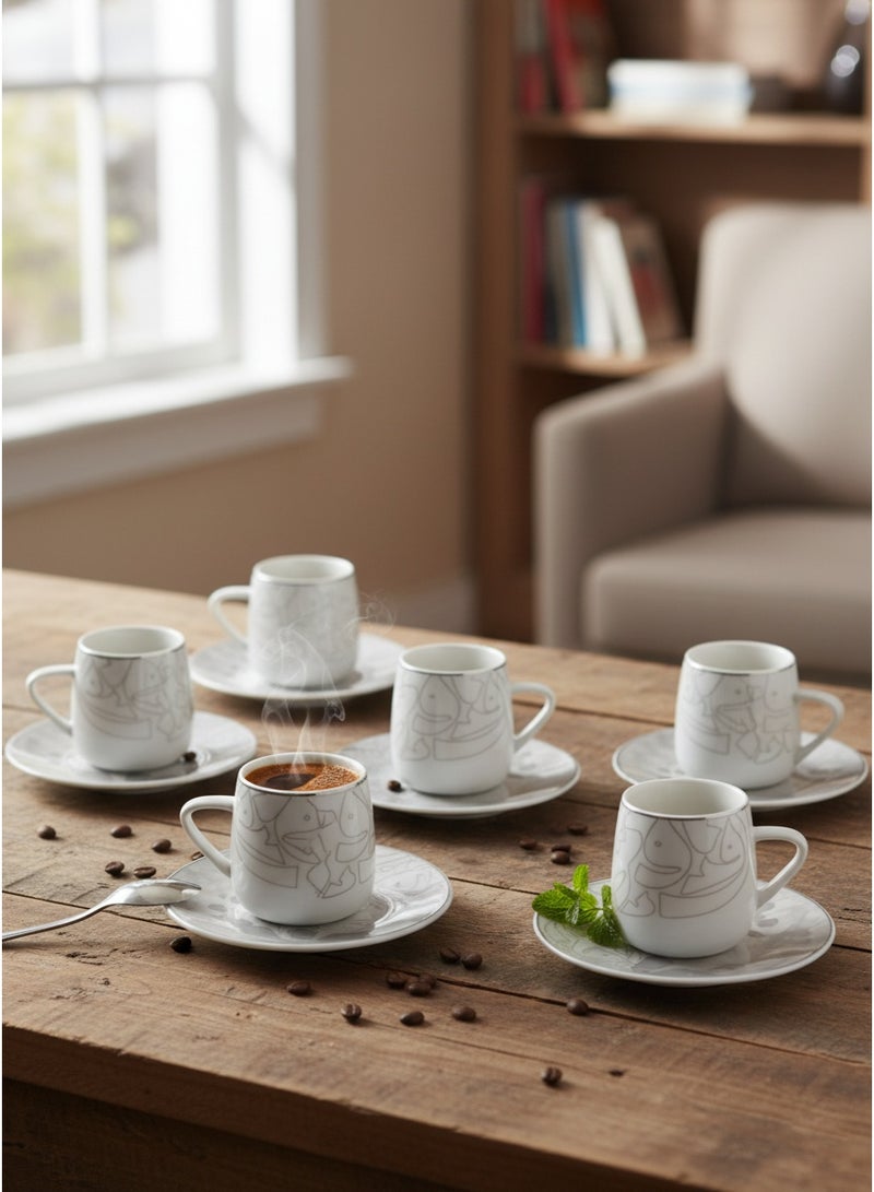 Trust 12-Piece Porcelain Coffee Cup&Saucer Set Grey/Silver 100ML, Set for 6 People - Image 3