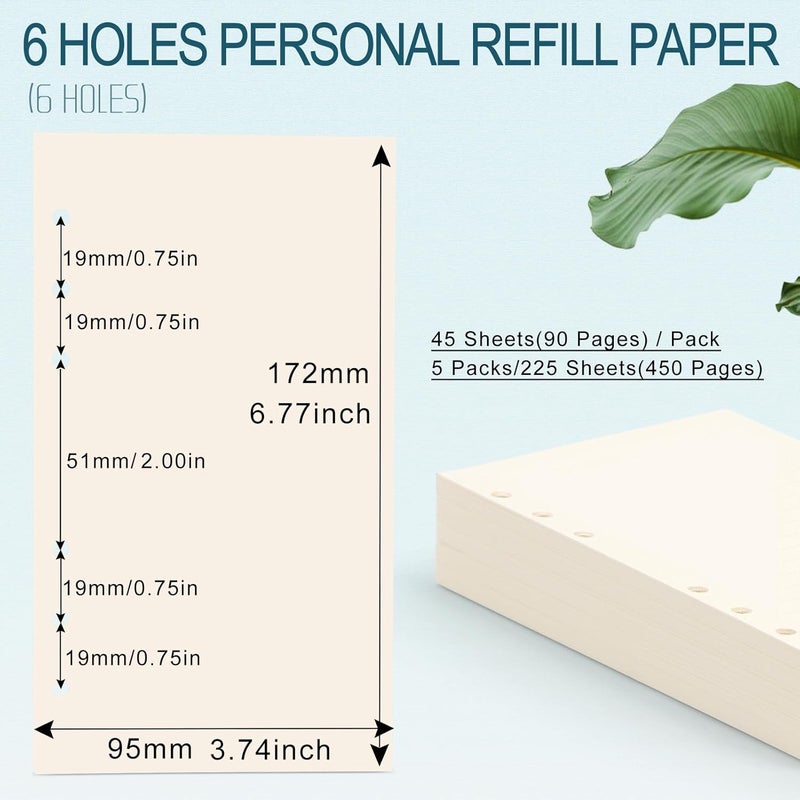 Toplive A6 Refill Paper, [5 Pack] 100GSM Thick Refillable Blank Paper 6 Hole Filler Inserts Loose Leaf Paper 225 Sheets (450 Pages) for 6 Ring Binder Journal Notebook - Image 2