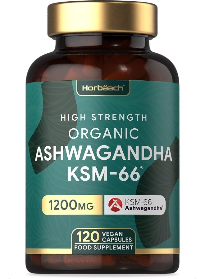 Horbäach Organic Ashwagandha KSM-66 1200mg | High Strength Withanolides | 120 Vegan Capsules | Supplement for Men & Women - Image 1