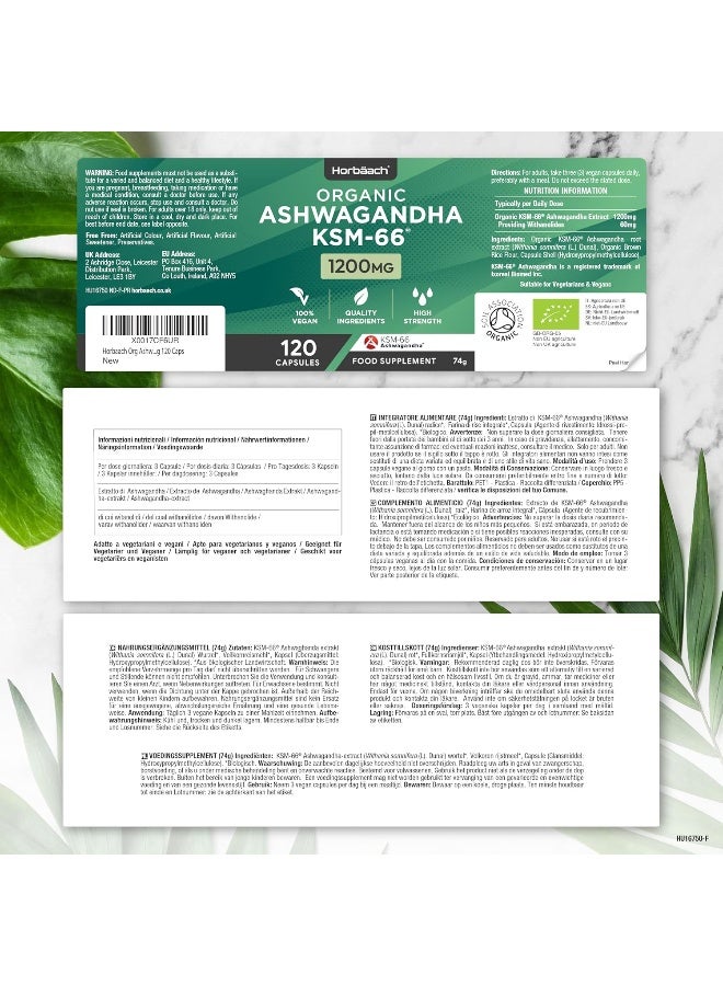 Horbäach Organic Ashwagandha KSM-66 1200mg | High Strength Withanolides | 120 Vegan Capsules | Supplement for Men & Women - Image 4