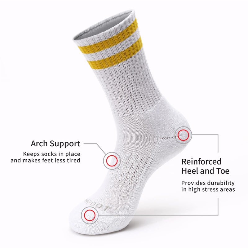 MONFOOT Men's/Women's 4 Pairs Athletic Cushion Crew Socks, Striped Large Multipack - Image 3